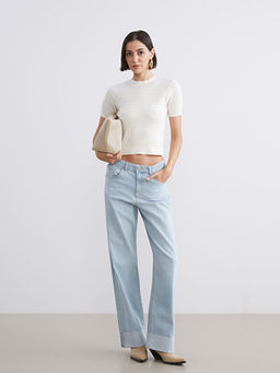 Bisiklet Yaka Kendinden Desenli Kad?n Triko Kazak