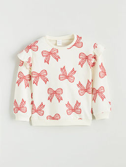 Bisiklet Yaka Desenli K?z Bebek Sweatshirt