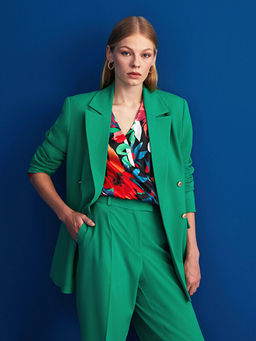 Kruvaze Yaka Desenli Uzun Kollu Saten Kad?n Bluz