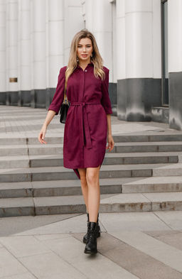 Платье-рубашка винный