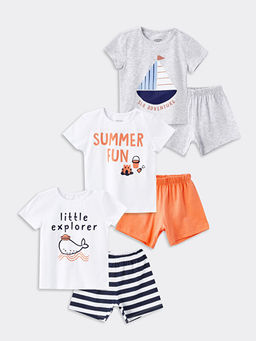 Bisiklet Yaka Bask?l? Erkek Bebek ?ortlu Pijama Tak?m? 3l?