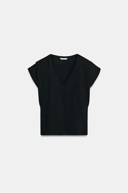 CAMISETA ESCOTE PICO ALGOD?N / Negro - Zara фото 5