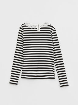 Bisiklet Yaka ?izgili Uzun Kollu K?z ?ocuk Ti??rt - Waikiki фото 2