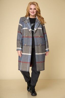 Пальто БелЭльСтиль 855 клетка синяя фото 6