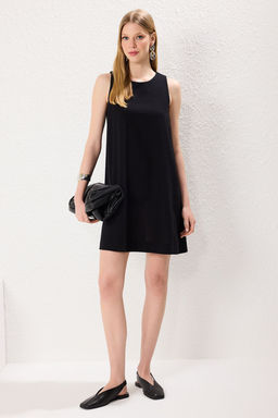 TRENDYOLMILLA Kahverengi Genis Kesim Keten Gorunumlu Kolsuz Mini Dokuma Elbise TWOSS23EL01497  фото 7