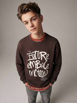 Bisiklet Yaka Bask?l? Erkek ?ocuk Sweatshirt