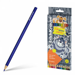 АКЦИЯ Цена за 12 шт. Цветные карандаши деревянные ErichKrause Простоквашино трехгранные 12 цветов (в коробке с европодвесом 12 шт)