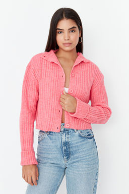Pembe Crop Yumusak Dokulu Dik Yaka Triko H?rka TWOAW22HI0174