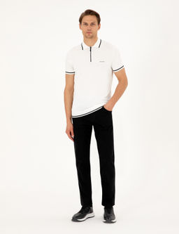 Ekru Slim Fit Fermuarl_ Polo Yaka Y_n Kar___ml_ Triko Ti__rt - Pierre cardin фото 4
