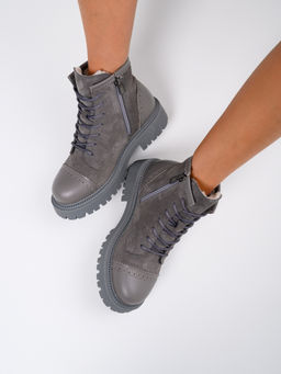 Ботинки 319.taskanagr.Серый замок замша+игуана/байка