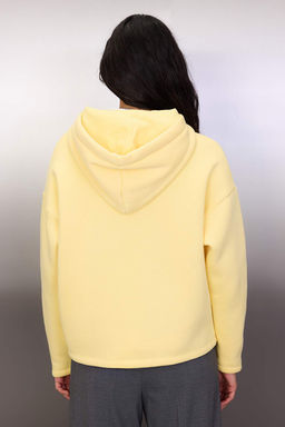 Ac?k Sar? Kal?n Ici Polarl? Kapusonlu Fermuarl? Oversize/Genis Kesim Orme Sweatshirt TWOAW26SW00111