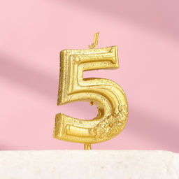 Цена за 3 шт. Свеча для торта «Цветочки», цифра 5, золотая