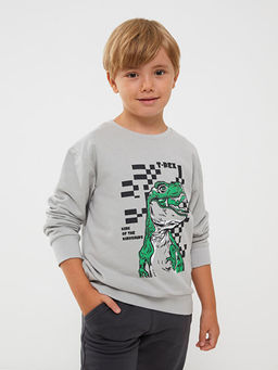 Bisiklet Yaka Bask?l? Uzun Kollu Erkek ?ocuk Sweatshirt ve E?ofman Alt? - Waikiki фото 3