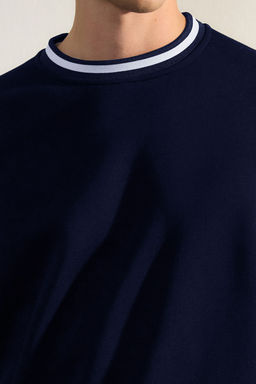 TRENDYOL MAN Indigo Premium Oversize/Genis Kesim Yaka Triko Bant Basic Ici Polarl? Sweatshirt TMNAW25SW00093 - Trendyolmilla фото 4