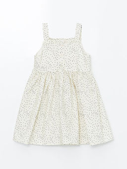 Kare Yaka Ask?l? ?i?ekli K?z ?ocuk Elbise