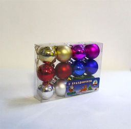 Набор шаров D=3см, 12шт. (СА-301) разноцветные, граненые, в ПВХ упаковке