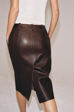 FALDA MIDI PIEL ZW COLLECTION LIMITED EDITION / Marr?n - Zara фото 3