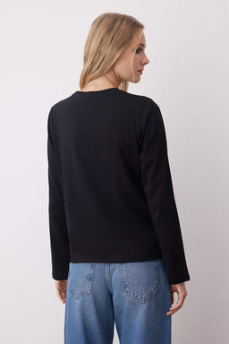 Siyah-Ekru-Kahverengi 3lu Paket %100 Pamuk Bisiklet Yaka Uzun Kol Oversize/Genis Kesim Orme T-shirt