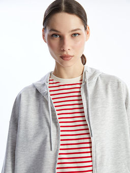 Kap??onlu Oversize Kad?n Fermuarl? Sweatshirt - Waikiki фото 3