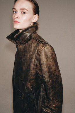 CHAQUETA BIKER PIEL 100% ZW COLLECTION LIMITED EDITION / Marr?n - Zara фото 5