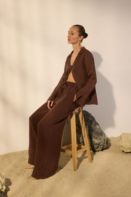 Bej %100 Keten Beli Lastikli Yuksek Bel Ekstra Wide Leg Pantolon TWOSS24JE00251 - Trendyolmilla фото 16