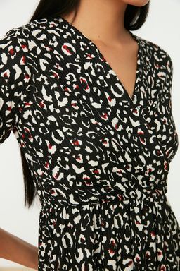 Yesil Bask?l? Kruvaze Yaka Mini Esnek Orme Elbise TWOSS21EL0241 - Trendyolmilla фото 9