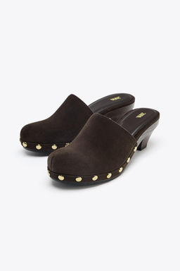 SPLIT SUEDE STUDDED KITTEN CLOGS - Zara фото 14