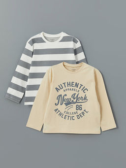 Bisiklet Yaka Bask?l? Erkek ?ocuk Ti??rt 2li