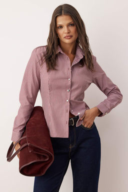 Bordo Cok Renkli Cizgili Gumus Dugme Detayl? Bele Oturan Vatkal? Gomlek TWOAW26GO00064