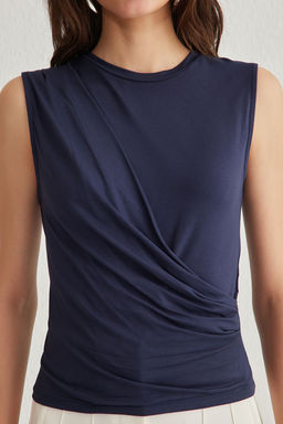 Lacivert Viskon Buzgu/Drape Detayl? Fitted/Vucuda Oturan Orme Bluz TWOSS25BZ00023 - Trendyolmilla фото 3