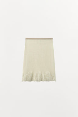 FALDA MIDI PUNTO ENCAJE BORDADOS / Crudo - Zara фото 9