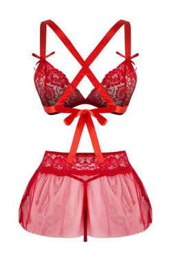 K?rm?z? 4lu Y?lbas? Temal? Dantel Kurdele/Fiyonk/Baglamal? Corapl? Ic Camas?r? Tak?m? THMAW26CC00034