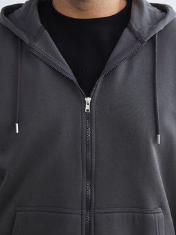 B?y?k Beden Kap??onlu Erkek Kal?n Fermuarl? Sweatshirt