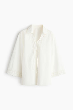 Camisa popover de algod?n con bordado ingl?s