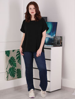 Джинсы синие женские прямые больших размеров - Almond фото 5