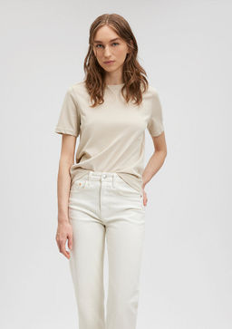 Bisiklet Yaka Bej Basic Tisort - Mavi фото 2