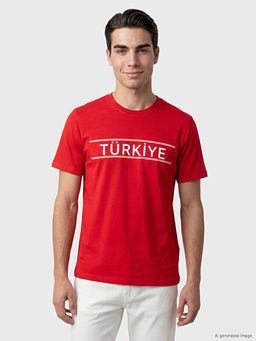 Bisiklet Yaka T?rkiye Bask?l? Erkek Ti??rt