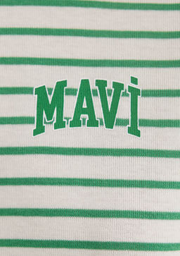 Mavi Logo Bask?l? Cizgili Yesil Tisort  фото 8