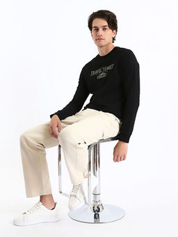 Bisiklet Yaka Uzun Kollu Bask?l? Erkek Sweatshirt