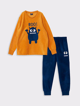 Bisiklet Yaka Nak??l? Uzun Kollu Polar Erkek ?ocuk Pijama Tak?m?