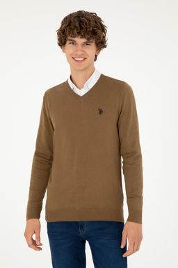 Мужской базовый свитер хаки меланжевого цвета - U.s. polo assn фото 3