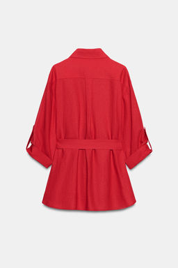 CHAQUETA SAFARI CON LINO CINTUR?N / Rojo - Zara фото 8