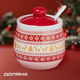 Сахарница новогодняя Доляна «Финский лес», 350 мл, керамика, белая