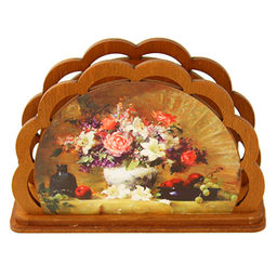 Салфетница деревянная "Цветы" 12,5х8,5х4см (Россия)