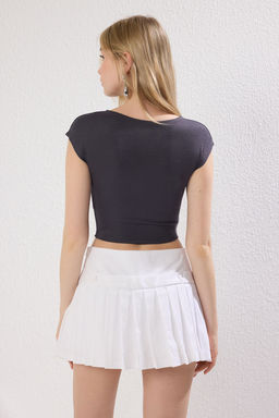 Antrasit Bisiklet Yaka Ay Kol Fitted/Vucuda Oturan Crop Orme Bluz TWOSS24BZ00446