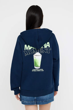 Teen Lacivert Overize Kal?p Matcha S?rt Bask?l? Kal?n Ici Polarl? Orme Sweatshirt TWOAW26SW00016 - Trendyolmilla фото 4