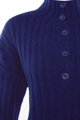 Lacivert Genis Kal?p Yumusak Dokulu Dik Yaka Triko Kazak TWOAW21KZ0783