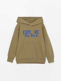 Kap??onlu Bask?l? Uzun Kollu Erkek ?ocuk Sweatshirt