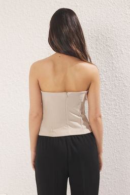 Trendyolmilla Kahverengi Straplez Fitted Ince Sus Kemer Detayl? Dokuma Bluz TWOSS25BZ00421  фото 18