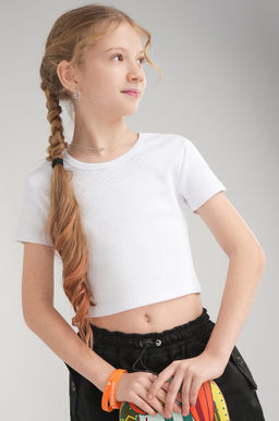 Укороченная футболка в рубчик для девочки Happyfox фото 39